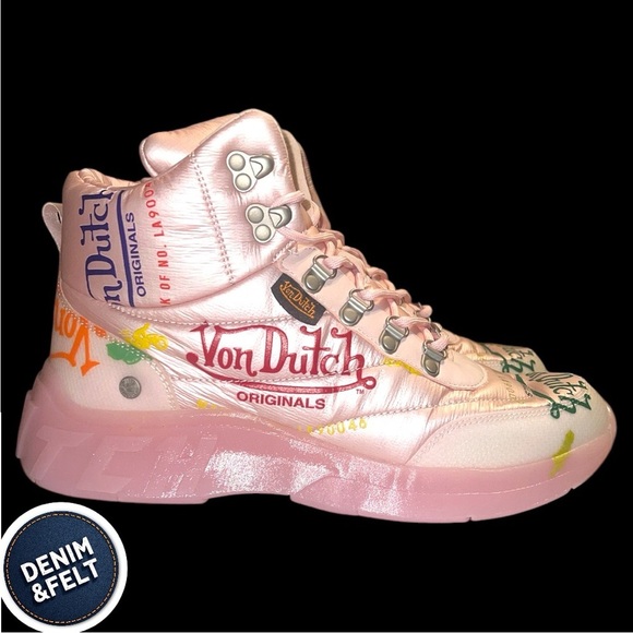 Von Dutch PINK PUFFER All Over Logo Print SHOE/Boot | NEW/NIB w/ Dust Bag!!🩷🩷 - Picture 11 of 16